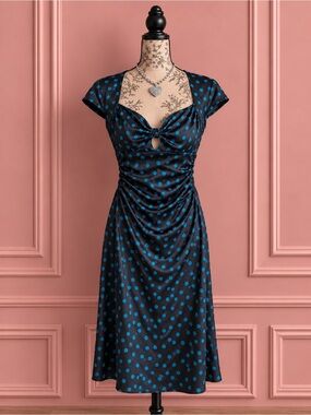 Y2K Le Château Black Dress with Blue Polka Dots Size S